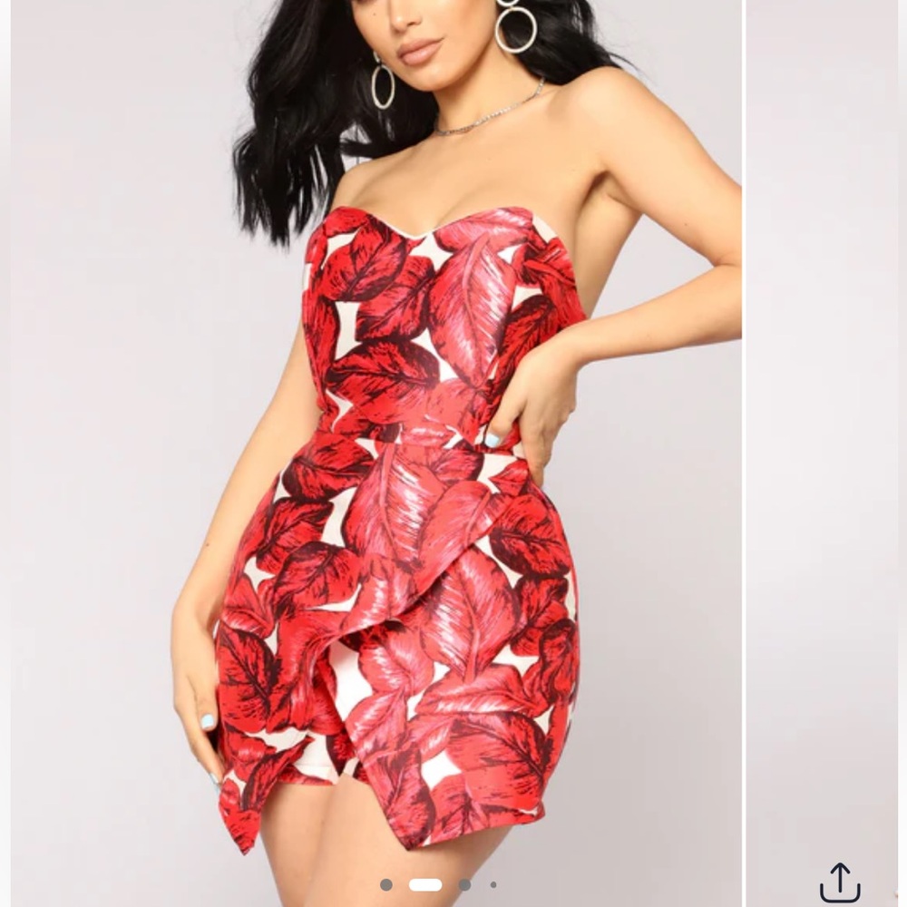 Fashion Nova Strapless Red Leaf Dress